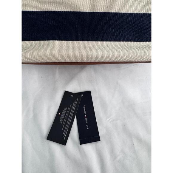 Tommy Hilfiger Striped Canvas Tote Bag Leather Trim Nautical Preppy Coastal Chic - Picture 5 of 16